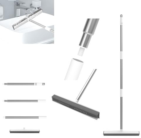 Rubber Broom Carpet Brush,Sweeping Brush Indoor,Carpet Rake Soft Broom 120cm Carpet Sweeper Pet Hair Remover with 31cm Rubber Brush Head and 3-Sections Metal Handle for Bathroom/Floor