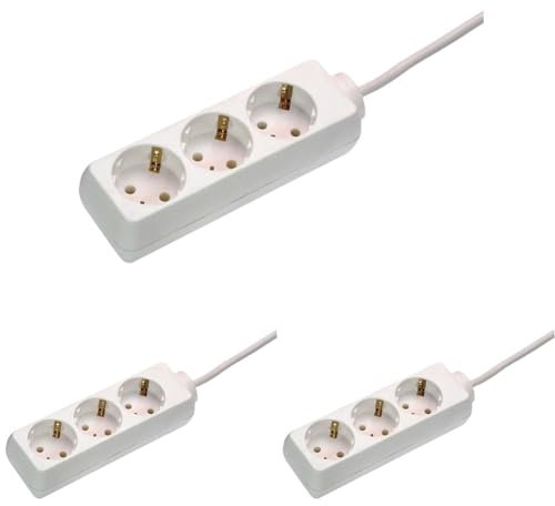 as - Schwabe 3-Fach Steckdosenleiste weiß 230 V / 16 A – Mehrfachstecker mit 3 m Leitung & erhöhtem Berührungsschutz – Steckdosen 45° gedreht – Mehrfachsteckdose Indoor – IP20, 11331 (Packung mit 3)