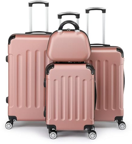 LEADZM Set de 4 Valises de Voyage avec Vanity Case, Valise Grande Taille, Valise Cabine, Set de Bagage pour Voyage, ABS avec Coins Renforcés, roulettes Pivotantes 360° et Cadenas - Or Rose