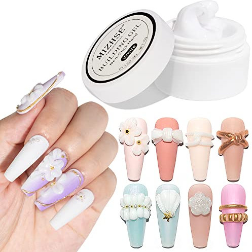 MIZHSE Solid Builder Gel for Nails White Non-Stick Solid 3D Sculpting Gel for Nail 3D Carving Extension Decoration DIY for Salon at Home Need Lamp Cure