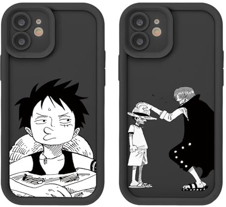 2 Pack Phone Case For iPhone 12 Pro 6.1 inch, Anime Gear 5 Nika Luffy Zoro Japanese Aesthetics Cartoon Manga Pattern Shockproof Aesthetics Design Full lens Protection Cover for Children Boy Girl