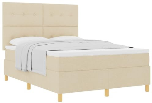 vidaXL Boxspringbett mit Matratze Creme 140x200 cm Stoff
