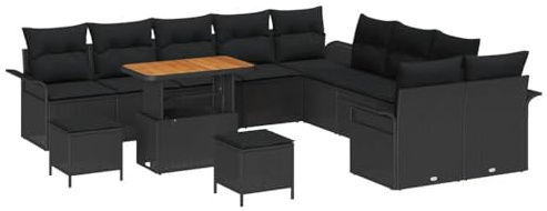 vidaXL 5-teiliges modernes Garten-Sofa-Set mit Kissen in Schwarz aus Rattan. Bietet bequem Platz für mehrere Personen. Perfekte Outdoor-Möbel für Terrasse und Balkon, ideal zum Entspannen.