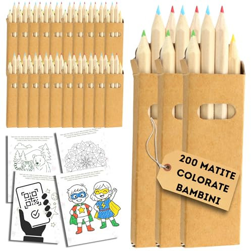 AF® - 200 Matite Regalo Festa Bambini, 4 x 50 Matite Colorate Bambini Gadget, Mini Colori Per Bmbini Regalini Regalini Per Bambni Set Pastelli Bambin Matite Compleanno