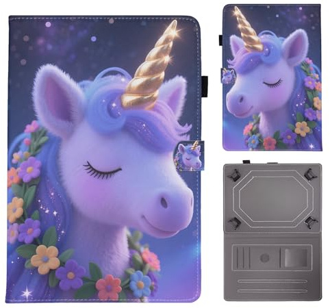 Bemoloon PU Leather Tab Case for Universal 10-11 Vibrant Colors & Stylish Patterns, Cover Protection, Stand, for DOOGEE Blackview Tablet 10, Dream Unicorn