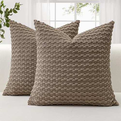 JOTOM 2er Set Cord Kissenbezüge, 3D Bubble Texture Boho Zierkissenbezug Dekorative Sofakissen Dekokissen Kordsamt Kissenbezug Deko Kissenhülle für Couch Sofa Wohnzimmer (60x60cm, Hellbraun)
