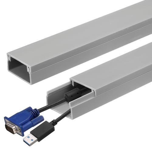 sourcing map 4pcs Cord Hider Wall 15inx0.94inx0.55in (LxWxH) PVC Cable Cover Self Adhesive Wire Hider Wall Mounted TV Cable Raceway for Cables Management (60in Total Length),Grey