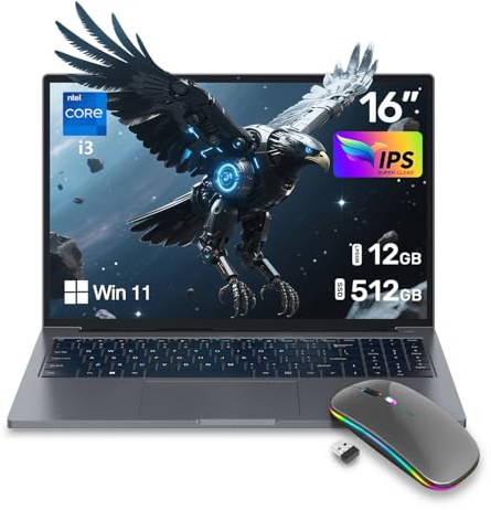 Z ZOLWAYTAC Computer portatile, processore i3 Quad Core (fino a 3,2 GHz), 16 pollici FHD IPS, 12 GB DDR4+512 GB SSD, WiFi & BT/USB3.2, Win 11 laptop per lavoro/gioco, grigio metallizzato