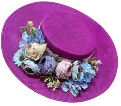 WUODHTW Women Victorian Tea Party Sun Hat Flowers Straw Hats Tea Party Wedding Hats Vintage Flowers Flat Wide Brim Straw Hat