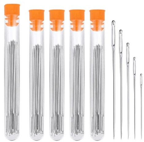 UEKPDM Large Eye Sewing Needles, 5 Sizes Stainless Steel, 50 Pack