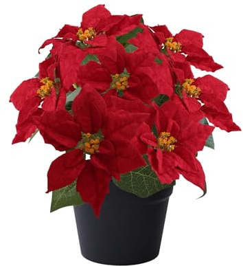 MOIAVAN Poinsettia Artificial Christmas Flowers in Pot 9 Heads,15.7 Inch Large Fake Poinsettias Plants for Home Porch Office Indoor Outdoor Christmas Winter Decorations Red