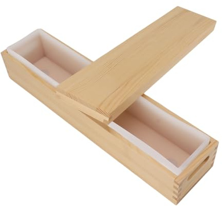 WPKD BLUEIY Moule à pain en silicone avec boîte en bois et couvercle, 2200 ml, résistant aux hautes températures, moule à savon rectangulaire pour bougie, gâteau, chocolat