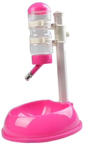 EPIGEIST Automatic Pet Feeder and Water Dispenser with Roller Ball Nozzle Anti-slip Base Detachable Food Holder and Water Bottle for Dogs and Cats Visual Level Rose Red