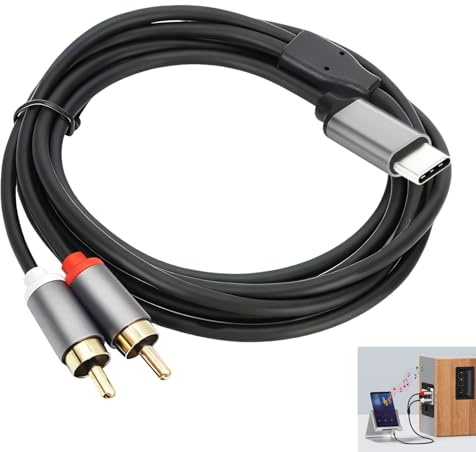 Cable USB C a 2 RCA DAC Estéreo, Tipo C a 2 RCA Adaptador Audio, Alta Fidelidad HiFi, Compatible con iPad Pro 2021, Galaxy S21, Pixel, OnePlus Nord, PC, PS5, PS4, Amplificador, Home Cinema, HDTV