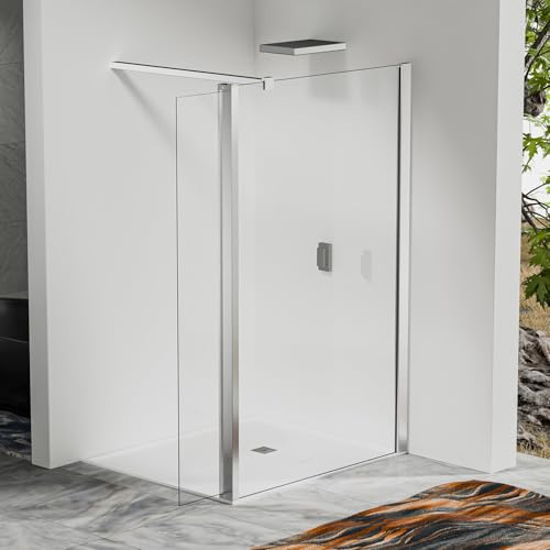 Paroi de douche à l’italienne 60×200 cm avec déflecteur pivotant 30×200 cm - Barre recoupable 140 cm - Aluminium chromé brillant
