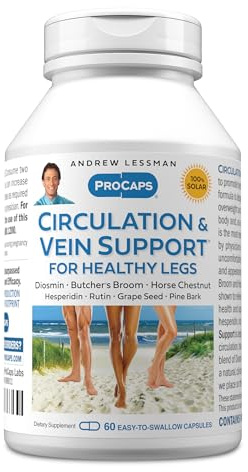 Andrew Lessman Circulation & Vein Support for Healthy Legs 60 Capsules - High Bioactivity Diosmin, Butcher's Broom, Visibly Reduces Swelling & Discomfort in Feet, Ankles, Calves, Legs