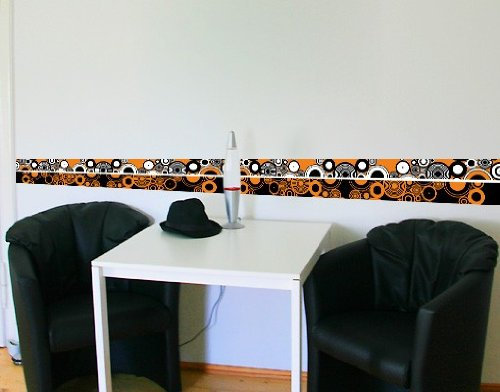 Apalis WandBild Bordüre Up & Down Kreise orange schwarz weiß abstrakt, Größe:20cm x 576cm