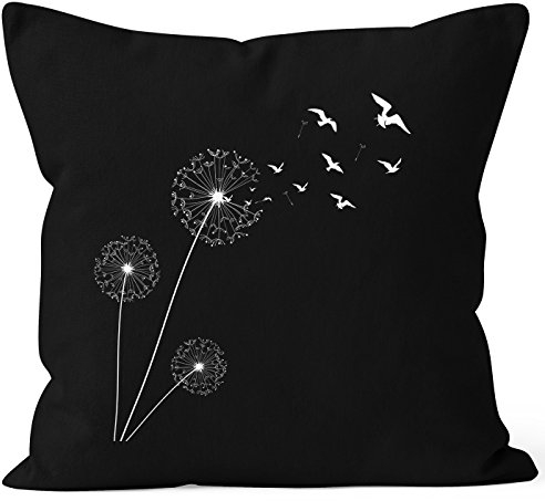 Autiga Kissenbezug Kissen-Hülle Pusteblume Birds Dandelion Vögel 40x40 Deko-Kissen Baumwolle schwarz 40cm x 40cm
