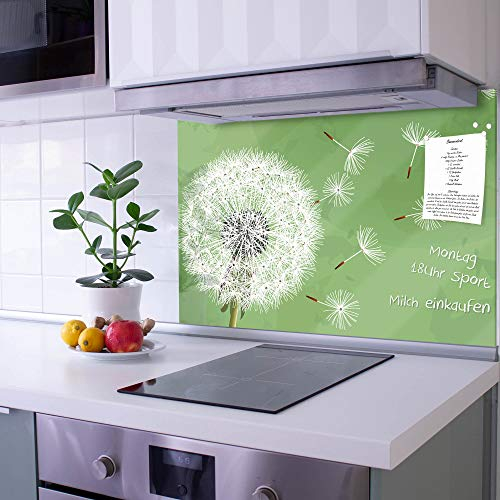 banjado Küchenrückwand Glas ohne Bohren 90x60cm – Glasrückwand Küche mit Motiv Pusteblume 3 / Spritzschutz Küchenrückwand Glas/selbstklebende Küchenrückwand Platte - magnetisch & beschreibbar