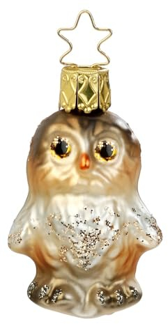 Inge-glas Christbaumhänger, Eulenkind im Wald, Original Christbaumschmuck aus Thüringen, mundgeblasen, handbemalt