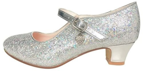 La Senorita ELSA Eisprinzessinnen Schuhe Silber mit kleines Herzchen für Mädchen