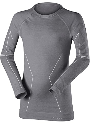 FALKE Unisex Kinder Baselayer-Shirt Wool-Tech K L/s Sh Wolle Funktionsmaterial schnelltrocknend 1 Stück, Grau Grey-Heather 3757, 110-116