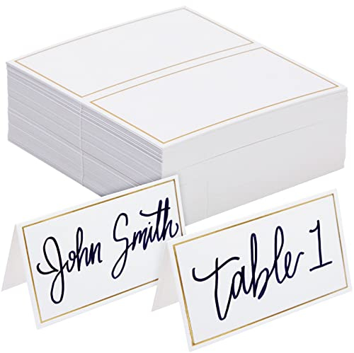 Weiße Tischkarten mit Goldfarbenem Rand, Namenskarten, Platzkarten, 250 g/m², 5 x 9 cm, 100 Stück