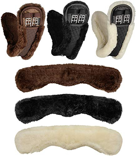 Equinate Mondgurt anatomisch echt Lammfell Kurzgurt Sattelgurt Dressurgurt Länge: 60 cm schwarz