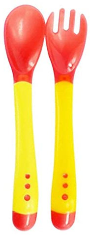 Heat Sensing Baby Spoon and Fork Set BPA Free Soft Tip Utensils Color Changing Cutlery Dishwasher Safe Easy Grip Travel Case Infant Feeding Set for Toddlers and Weaning