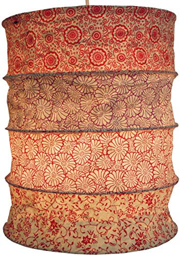 GURU SHOP Runde Boho Papier Hängelampe, Lokta Papierlampenschirm Kailash, Handgeschöpftes Papier - Rot, Lokta-Papier, 35x28x28 cm, Asiatische Lampenschirme aus Papier & Stoff