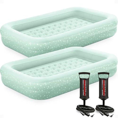 Intex Kidz Inflatable Raised Frame Camping Travel Air Mattress Bed w/Hand Pump (2 Pack)