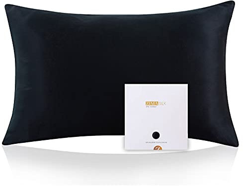 ZIMASILK Funda de Almohada de Seda de Morera 100% para el Cabello y la Piel, Ambos Lados de Seda de Momme 19, 1pc (Estándar 50x75 cm，Negro
