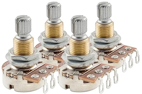 Musiclily Pro A500K Brass Thread Metric Mini Potentiometers Split Shaft Audio Taper Pots for Electric Guitar Bass (Set of 4)