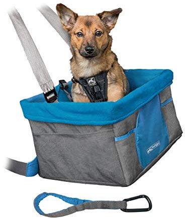 Kurgo Heather Car Booster Seat for Dogs, Quick & Secure Installation, Includes Seat Belt Tether, Fleece Lining, Grey/Blue