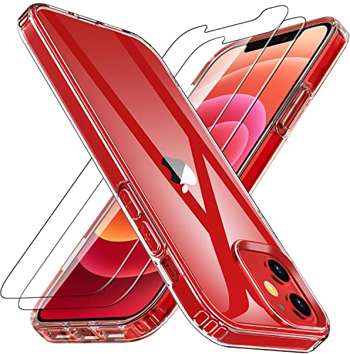 Losvick iPhone 12 Mini Transparent Case with 2 Pieces Tempered Glass Screen Protector, Silicone TPU Case Shock and Scratch Resistant Slim Protective Case - 5.4