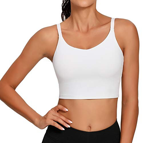 Lemedy Sport-BH, verstellbarer Riemen, bauchfrei, gepolstert, Tank-Top, Workout, Yoga, Fitnessstudio, Laufen, Weiss/opulenter Garten, XX-Large
