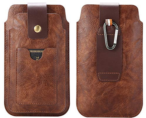 Small Cell Phone Waist Belt Pouch Brown, Cell Phone Belt Clip Pouch Leather, 6.5 Cellphone Holster Portable Sports Running Mobile Phone Storage Belt Bag Leather Men's Ultra Thin Belt Loop Bag Wallet