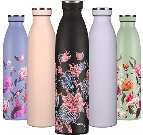 B2DO Bouteille d'eau Isotherme 750ml Noir Éclat oriental | Gourde métallique réutilisable acier inoxydable à double paroi sous vide |Gourde isotherme de sport anti-fuite |Idée cadeau femmes et hommes