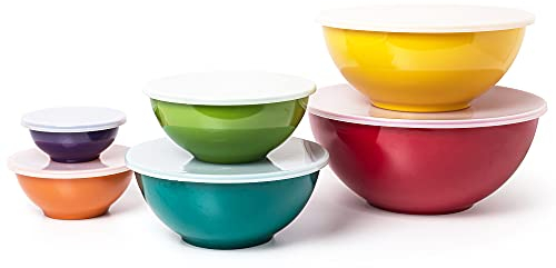 KOXIN-KARLU 6-Piece Nesting Melamine Mixing Bowl Set with Lids, Multicolor