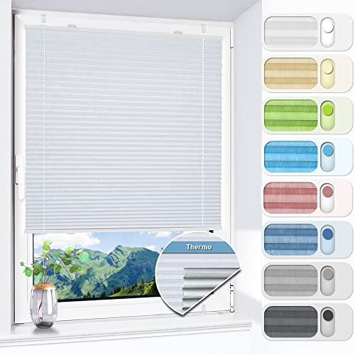 HOMEDEMO Plissee ohne Bohren verdunkelung, Thermo Plisseerollo Klemmfix, Weiß 30x140cm(BxH) Verdunklungsplissee 100% lichtundurchlässig für Fenster, Blickdicht Sichtschutz Sonnenschutz