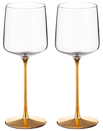 DIAMANTE Juego de 2 copas de vino blanco de cristal, color dorado