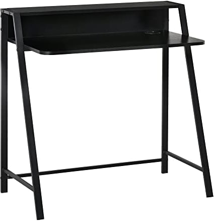 HOMCOM Schreibtisch, Computertisch mit Ablage und Kabel Management, moderner Schreibtisch mit Metallgestell für Arbeitszimmer, Schlafzimmer, Home Office, 84 x 45 x 85 cm, Schwarz