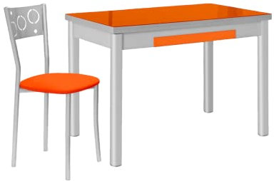 KITKAY Mesa de Cocina Pisa 90 x 50 cm de Cristal Extensible a 140 cm con Cajón - Muestra Cristal Naranja