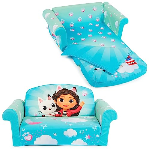 Marshmallow Furniture, Gabby's Dollhouse 3-in-1 Schlafsofa aus Schaumstoff für Kleinkinder mit angenähter Decke
