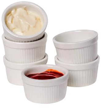 1 oz Small Ramekins 6 pcs Porcelain Mini Ramekins Dishes for Souffle,Creme Brulee, Pudding, Custard Cups,Bakeware Bowls Set for Baking,Oven Safe, White 2.1 inch