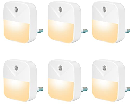 YRWXZYO Nachtlicht Steckdose mit Dämmerungssensor, 6 Stück Warmweiß LED Lampe, Sensor Smart Nachtlicht LED für Kinderzimmer, Schlafzimmer, Badezimmer, Gang, Küche