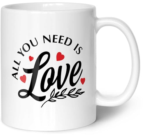 GRAVURZEILE Tazza con scritta All you need is love, regalo per San Valentino, anniversario o matrimonio, regalo per lui e per lei, tazza da caffè, colore bianco
