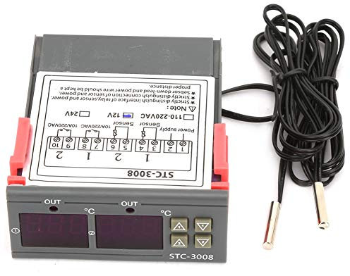 Controlador de Temperatura Digital, Termostato STC 3008 STC-3008 con Sonda NTC Dual para Refrigerador, Invernadero Y Acuario (110-220VAC)(DC12V)