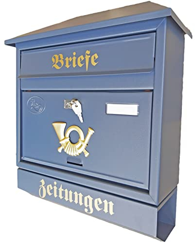 Großer Briefkasten/Postkasten XXL Farbe: Anthrazit/Grau RAL 7016 mit Zeitungsrolle + Montagematerial Zeitungsfach Zeitungsrohr (Walmdach)
