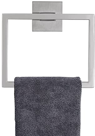 TNOMS Anello portasciugamani spazzolato moderno quadrato portasciugamani,Porta asciugamani per bagno,Montaggio a parete in acciaio inox